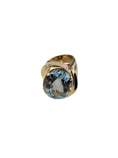 14K Yellow Gold Blue Topaz Ring Size 5.5-5.75 Certified #26048