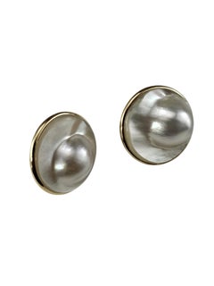 14K Yellow Gold Cultured Blister Pearl Earrings Certified #26165