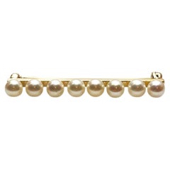 10K Yellow Gold Pearl Bar Pin Brooch #26074