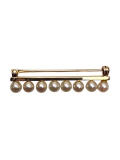 10K Yellow Gold Pearl Bar Pin Brooch #26074