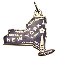 14K Yellow Gold Blue Enamel New York State Charm #26068