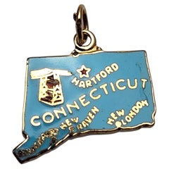 14K Yellow Gold Blue Enamel Connecticut State Charm #26065