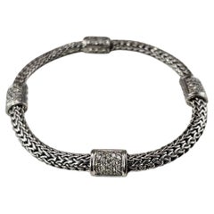 John Hardy Sterling 18K Icon Woven Chain Pave Diamond Station Bracelet #26045