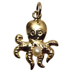 14K Yellow Gold Pearl Octopus Charm #26120