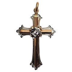 18K White and Yellow Gold Two Tone Cubic Zirconia Cross Pendant #26057