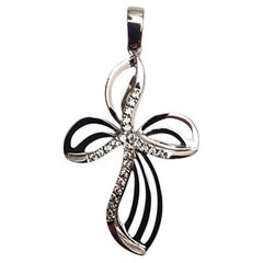 18K White Gold Cubic Zirconia Cross Pendant #26056