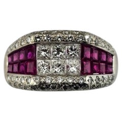 18K White Gold and Ruby Ring Size 6.75 Certified #26040