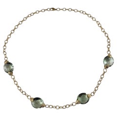 14K Yellow Gold Prasiolite Quartz and Diamond Link Necklace Certified #26037