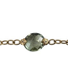 14K Yellow Gold Prasiolite Quartz and Diamond Link Necklace Certified #26037