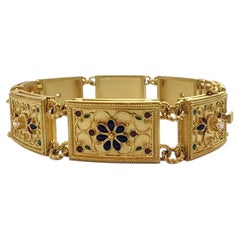 18K Yellow Gold Diamond Enamel Floral Panel Bracelet #26123