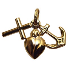 Pendentif en or jaune 18 carats en forme de cœur, de croix et d'ancre « Amour, Foi, Espérance » n° 26089