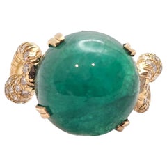 14K Yellow Gold Natural Emerald and Diamond Swan Ring GIA Certified #26125