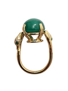 14K Yellow Gold Natural Emerald and Diamond Swan Ring GIA Certified #26125