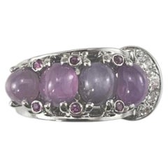 14K White Gold Star Ruby and Diamond Ring Size 3.75-4 Certified #26198