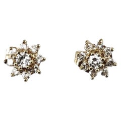 14K Yellow Gold Diamond Floral Cluster Stud Earrings #26196
