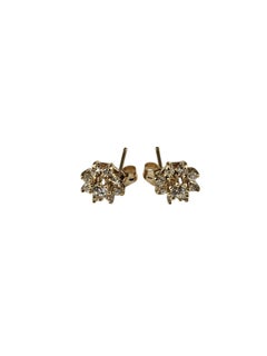 14K Yellow Gold Diamond Floral Cluster Stud Earrings #26196
