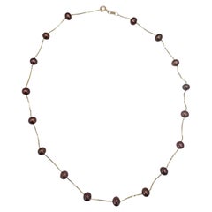 14K Yellow Gold Black Pearl Station Necklace #26152