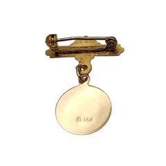 14K Yellow Gold "Our Guardian Angel Protect Us" Medal Charm Bar Pin #26142