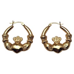 14K Yellow Gold Claddagh Hoop Earrings #25701