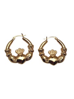 14K Yellow Gold Claddagh Hoop Earrings #25701