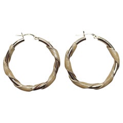 14K Yellow Gold Enamel Twisted Hoop Earrings #26160