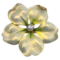 Antique 14K Yellow Gold Enamel Flower Pin #26268