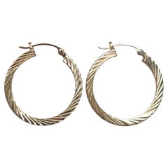 14K Yellow Gold Textured Hoop Earrings #26159