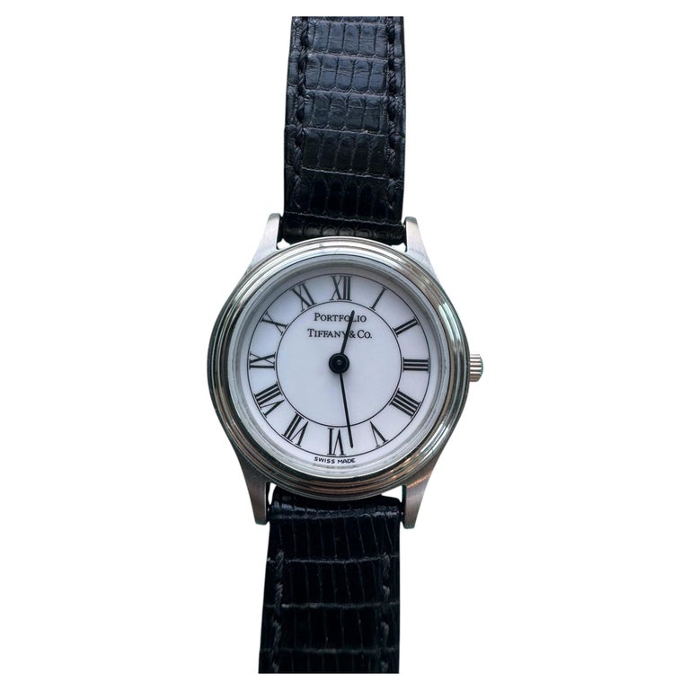 Tiffany & Co. Ladies Portfolio Watch 24mm Black Band White Dial #26261
