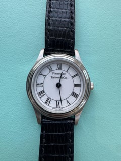 Tiffany & Co. Ladies Portfolio Watch 24mm Black Band White Dial #26261