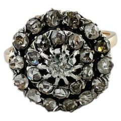 Vintage 17K-18K Yellow Gold and Silver Rose Cut Diamond Cluster Dome Ring #16544