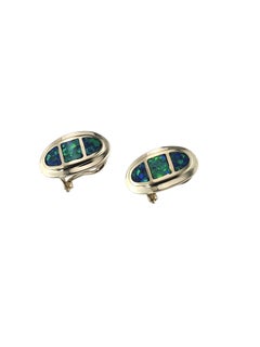 14K Yellow Gold Opal Inlay Earrings #26229