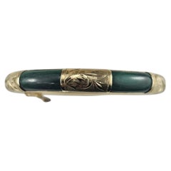 14K Yellow Gold Green Jasper Hinged Bangle Bracelet #26228