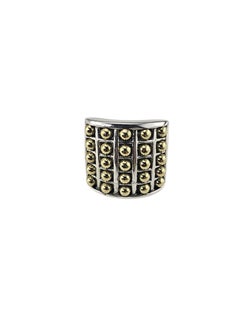 Lagos Caviar Sterling Silver and 18K Yellow Gold Dome Lattice Ring Size 6 #26241