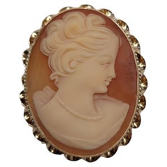 14K Yellow Gold Cameo Brooch Pendant #26702