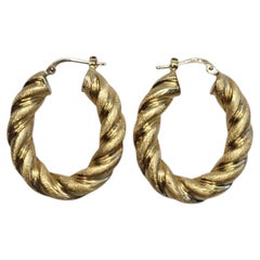 18K Yellow Gold Textured Twisted Hoop Earrings #26720