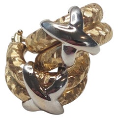 18K Two-Tone White and Yellow Gold Textured X Hoop Earrings #26751