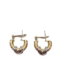 18K Two-Tone White and Yellow Gold Textured X Hoop Earrings #26751