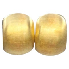 18K Yellow Gold Satin Finish Wide Huggie Hoop Earrings #26750