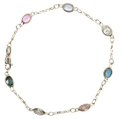 14K Yellow Gold Multi-Colored Stones Station Bracelet #26731