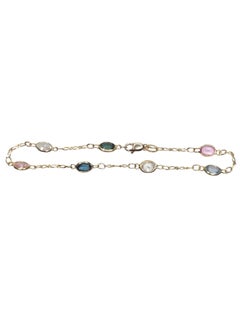 14K Yellow Gold Multi-Colored Stones Station Bracelet #26731