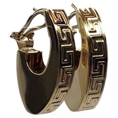 14K Yellow Gold Greek Key Hoop Earrings #26728