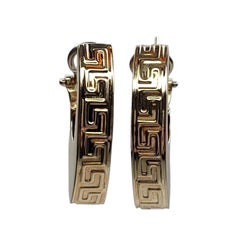 14K Yellow Gold Greek Key Hoop Earrings #26728