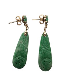 Ohrringe aus 14-karätigem Gelbgold mit Jade-Anhängern #25824
