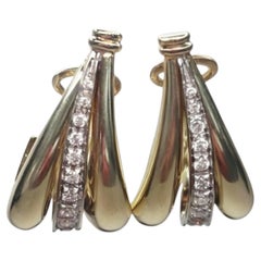 14K Yellow Gold Diamond Accented J-Hoop Earrings #26773