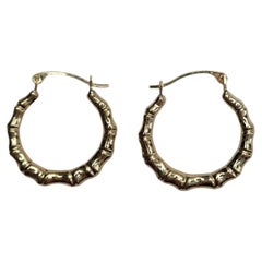 10K Yellow Gold Bamboo Hoop Earrings #26804
