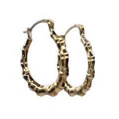 10K Yellow Gold Bamboo Hoop Earrings #26804