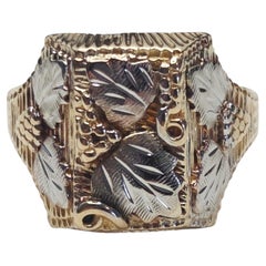 10K White and Yellow Gold Grape Leaves Motif Ring Size 10 #26759