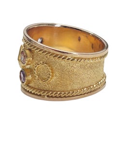 14K Yellow Gold Wide-Band Multi-Colored Stone Ring 8.25 #26760