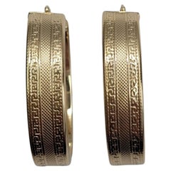 14K Yellow Gold Greek Key Pattern Large Oval Wide Hoop Earrings #26746