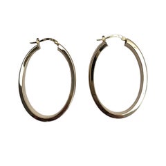 14K Yellow Gold Greek Key Pattern Large Oval Wide Hoop Earrings #26746